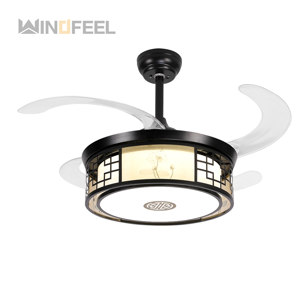 Led 220v 240v 230v 42 inch retractable chandelier Ceiling Fan With Speaker