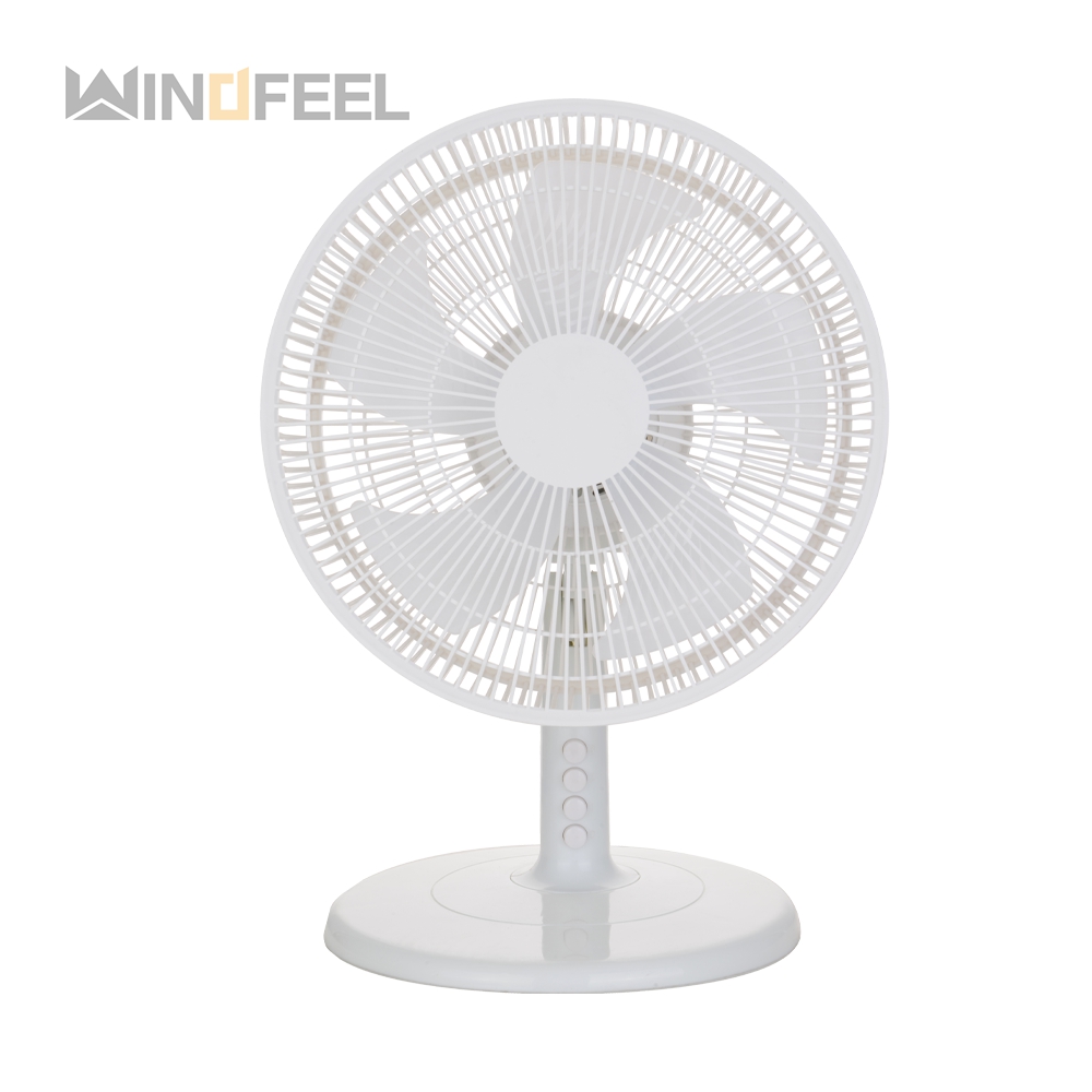 White black 5 plastic blade table desk fan with mechanical speed control