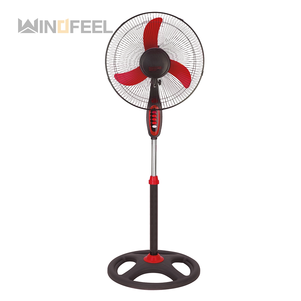 3 plastic red orange stand fan with mechanical speed timer control