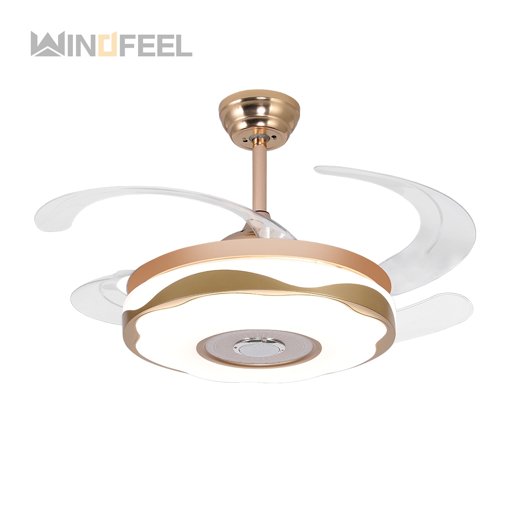 Retractable hidden blades adjustable LED lighting ceiling fan