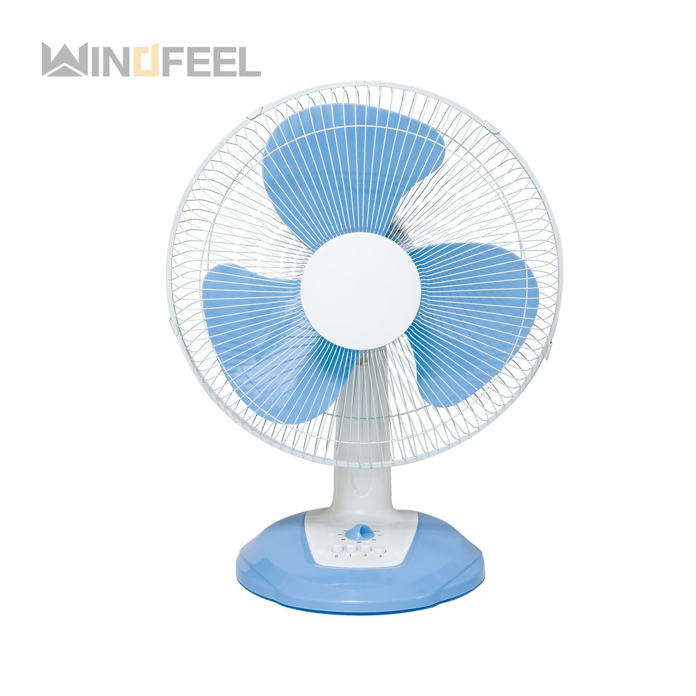 Small home use size design color oem speed plastic blue desk table fan with 3 blade
